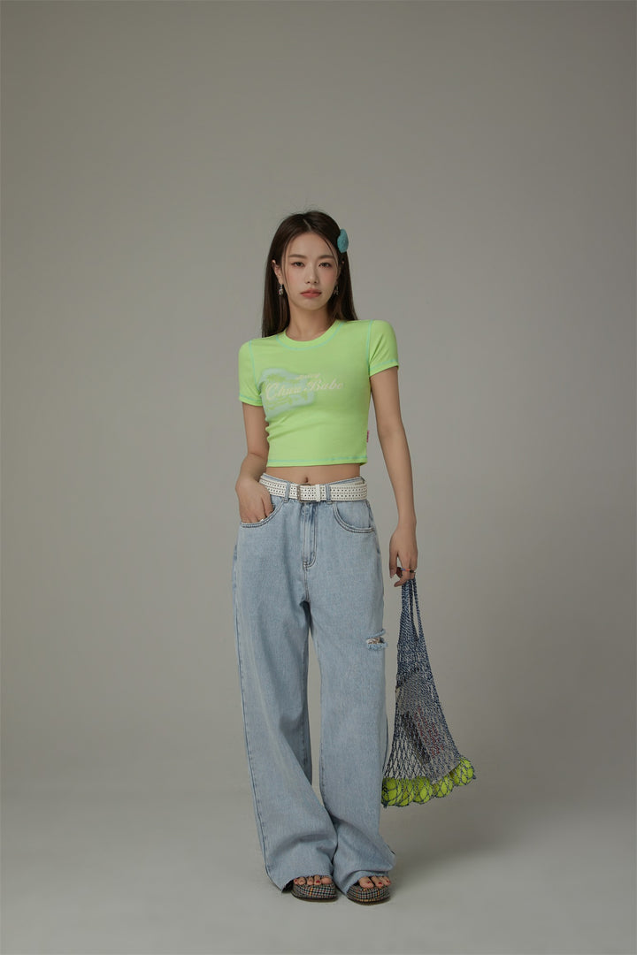 Chuu Babe Color Line Short Sleeve Crop T-Shirt