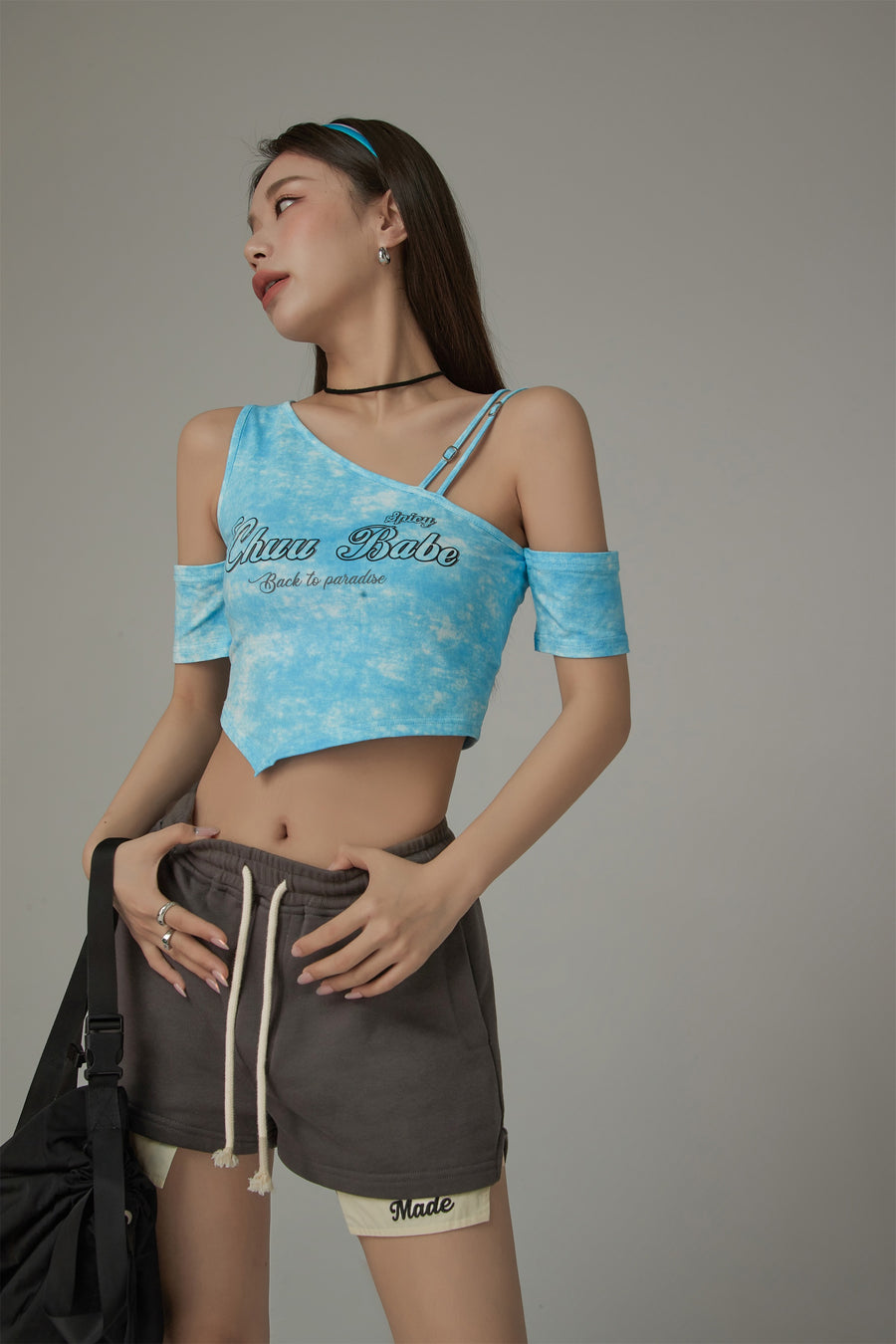 CHUU Chuu Babe Off-The-Shoulder Asymmetrical Cropped T-Shirt