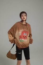 Smiling Character Gradient Loose-Fit Hoodie