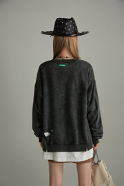 Unbalanced Distressed Long Sleeve Sweater