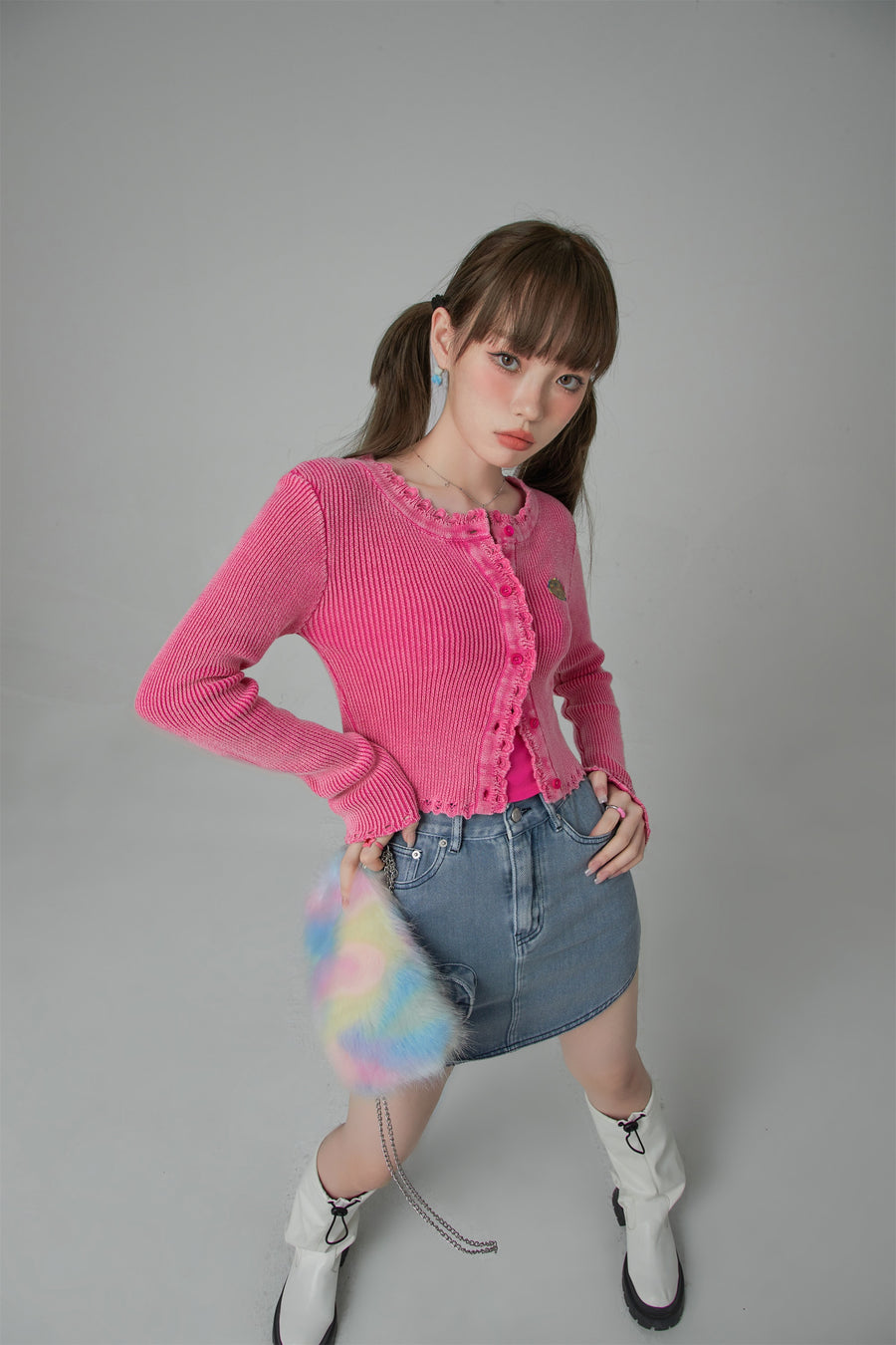 CHUU Fill Hem Ribbed Crop Cardigan