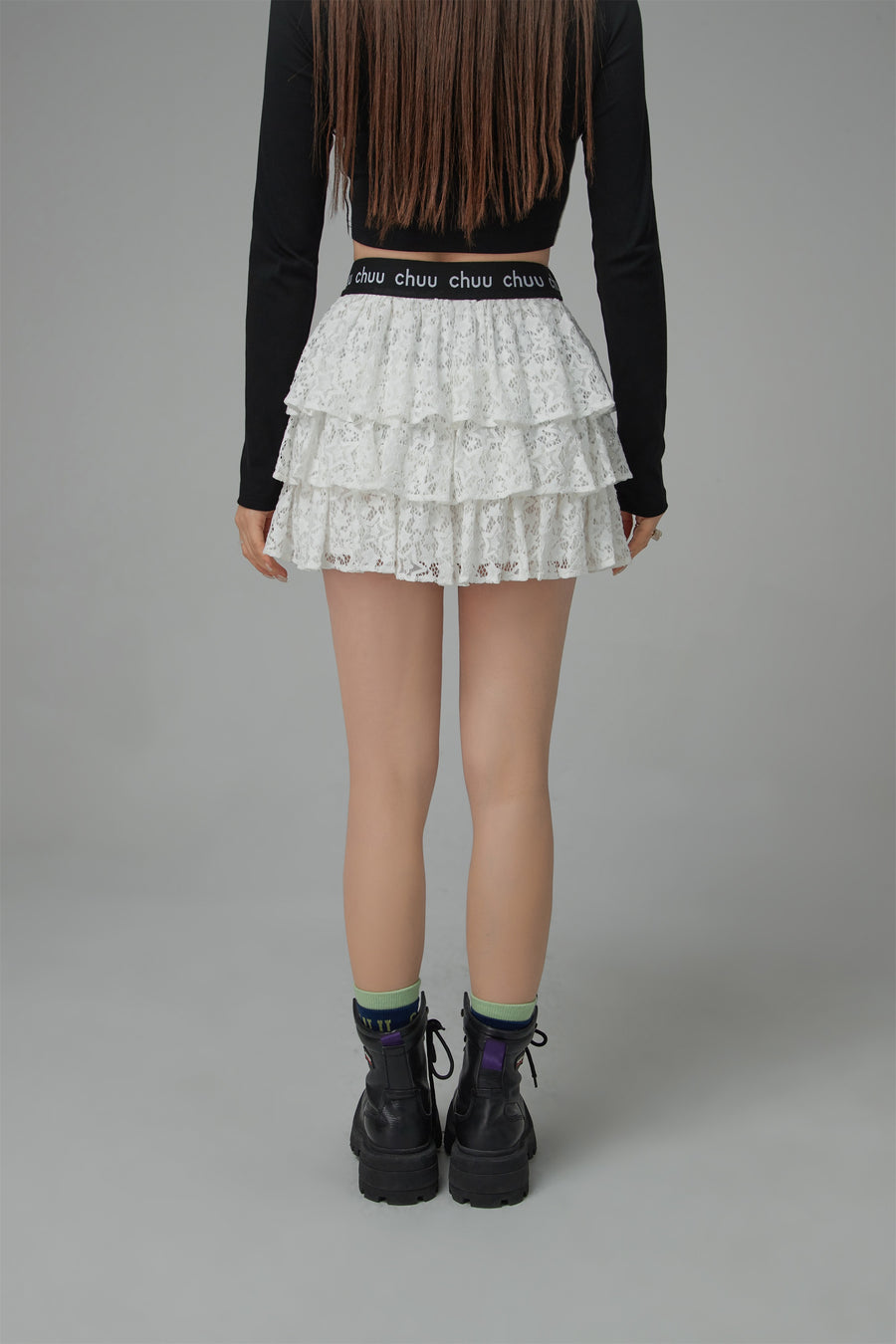 CHUU Star Lace Frill Mini Skirt