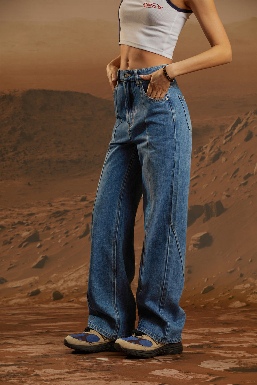 CHUU Washed Wide Line Denim Jeans