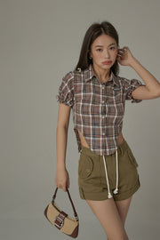 Eyelet Back Cut Out Check Shirt