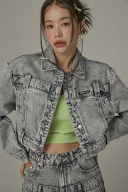 Back Cut Out Cropped Denim Jacket