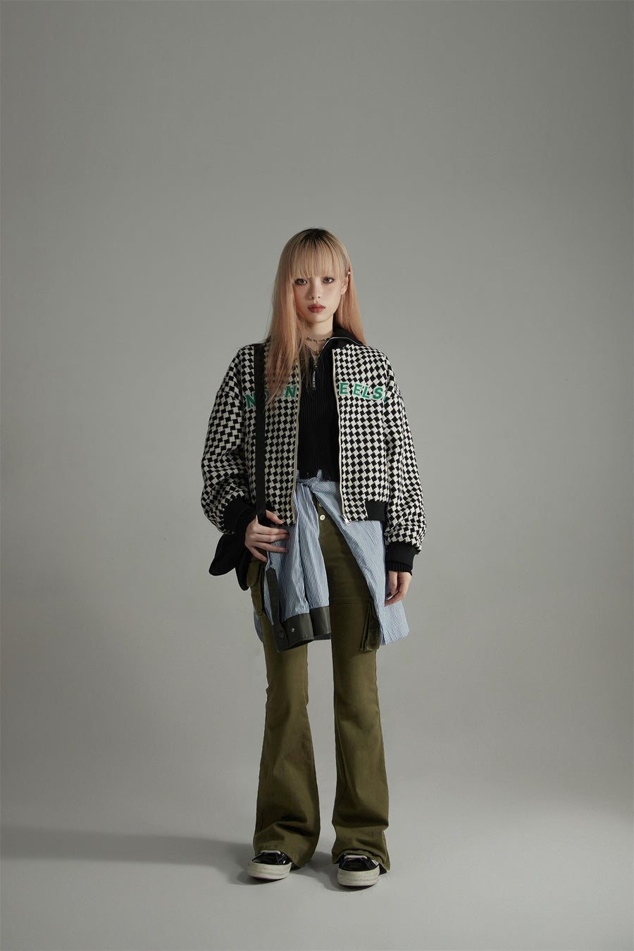 CHUU Chess Pattern Loose Fit Coat