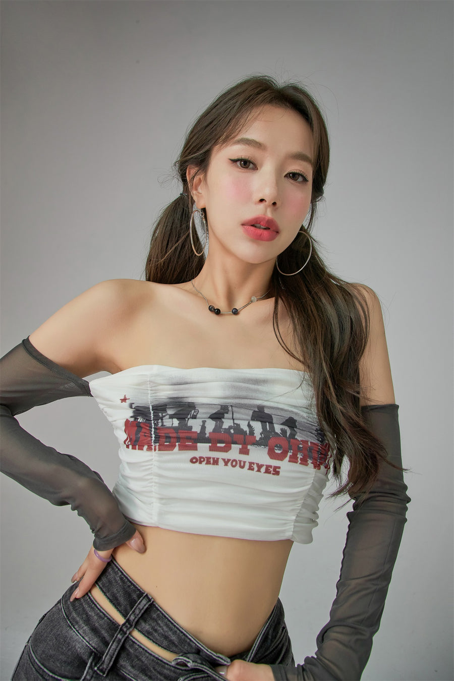 CHUU Shirring Off-Shoulder Long-Sleeves Top