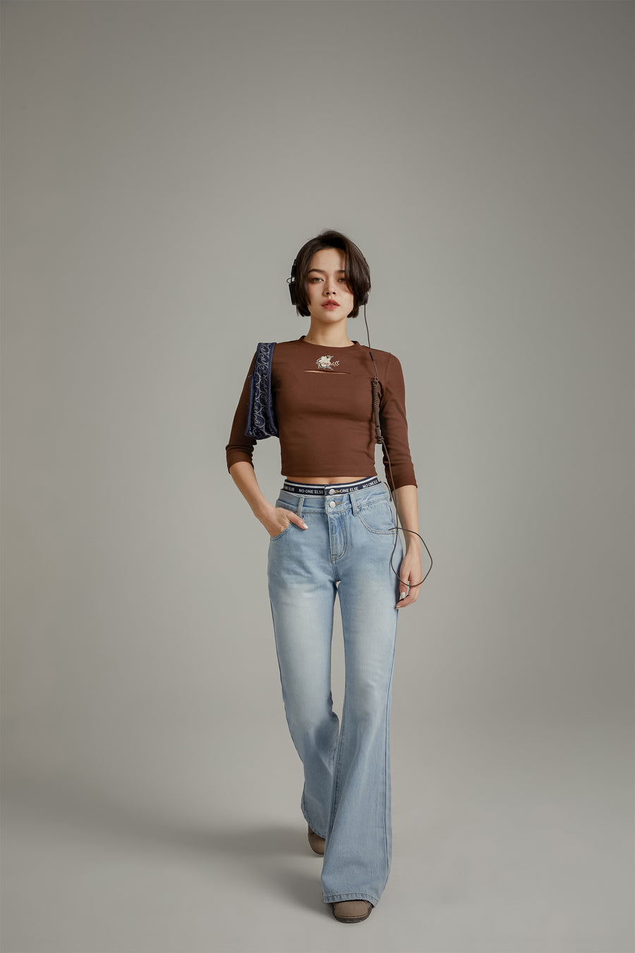 CHUU Front Split Ribbed T-Shirt