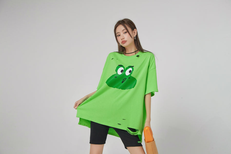 CHUU Frog With Moods Damage T-Shirt