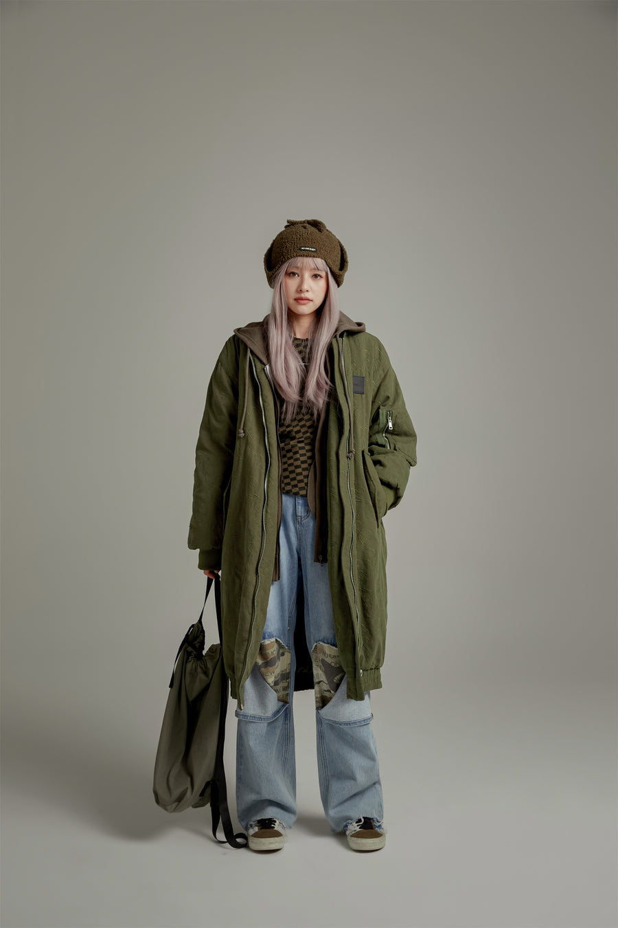 CHUU Oversized Long Hoodie Quilted Coat