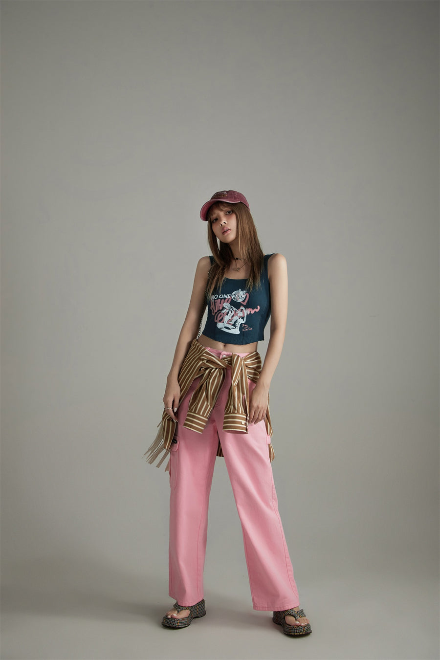 CHUU Side Strap Straight Wide Pants