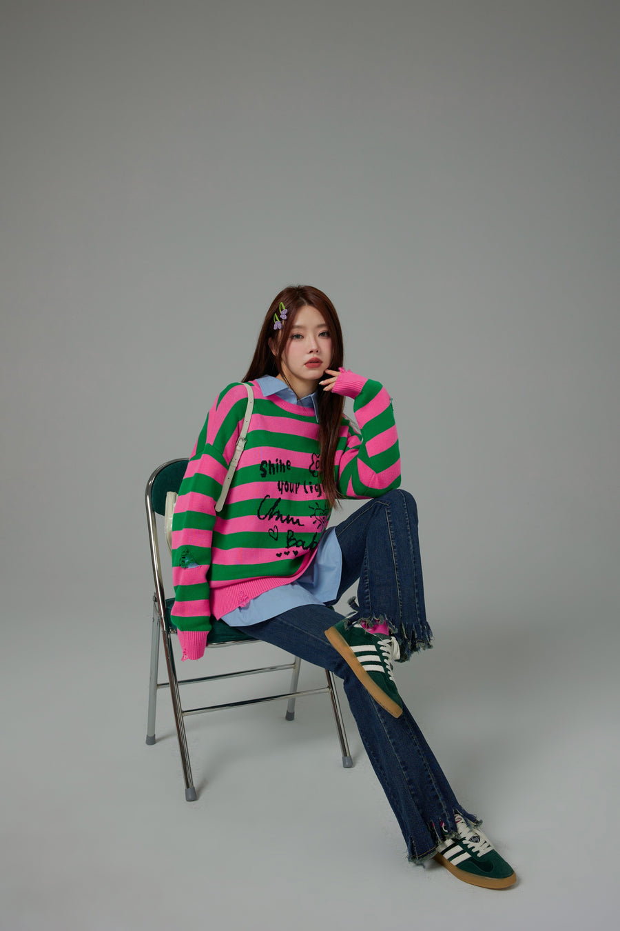 CHUU Shine Your Light Stripe Knit Sweater