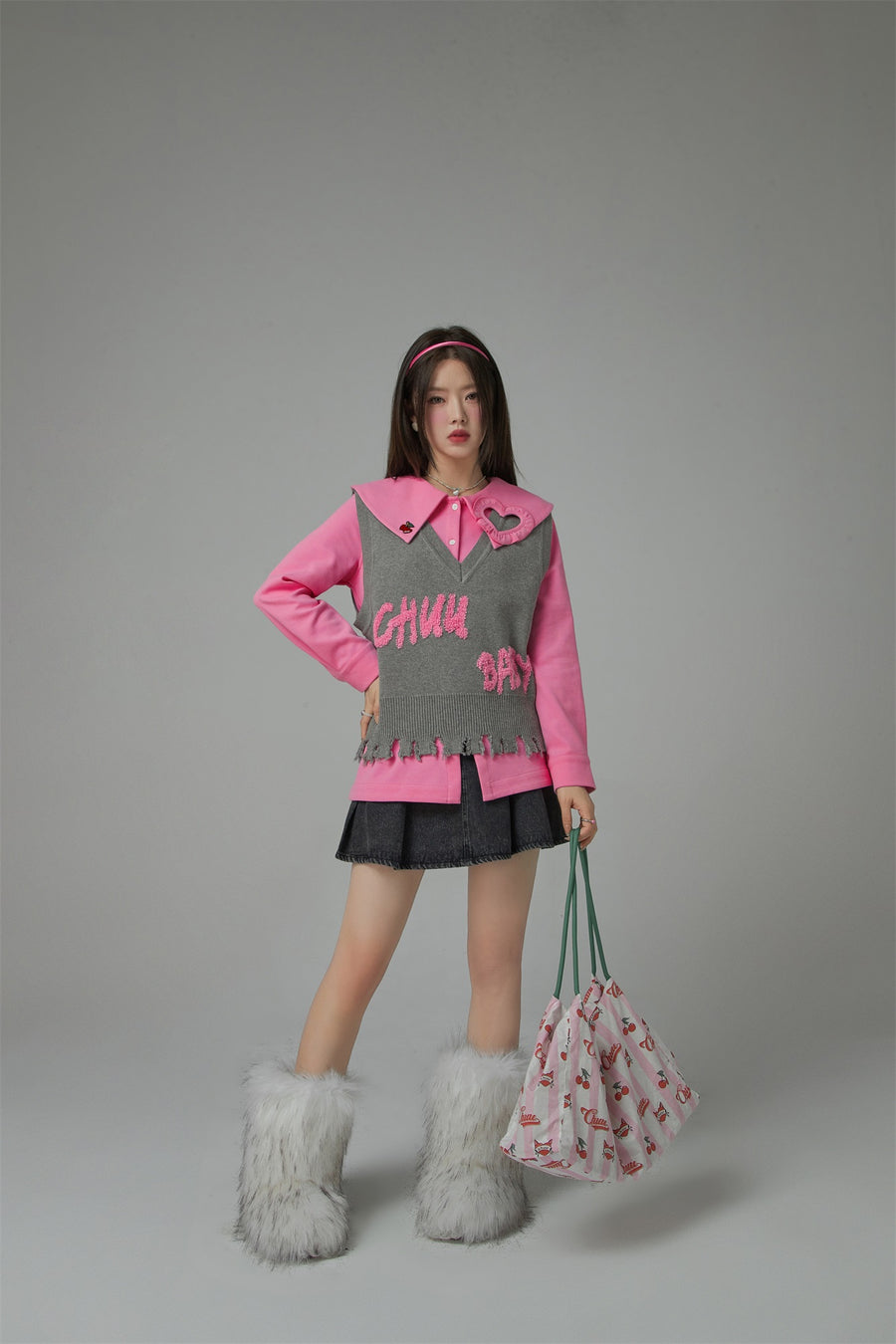 CHUU Candy Color Heart Polo Collar Shirt