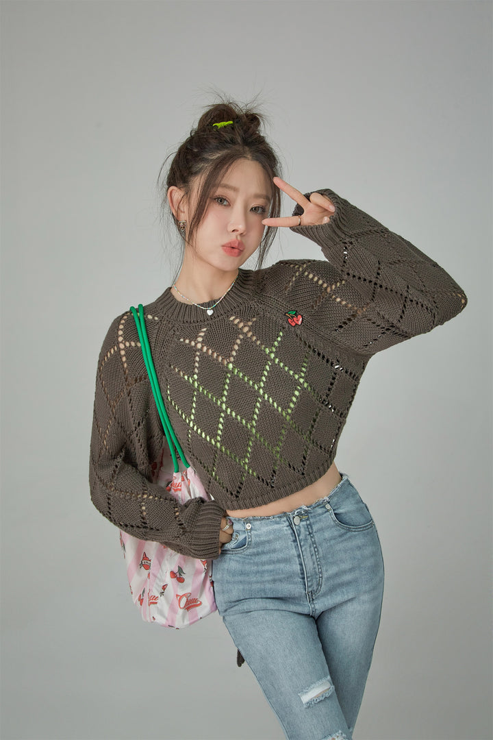 Cherry Eyelet Knit Crop Top