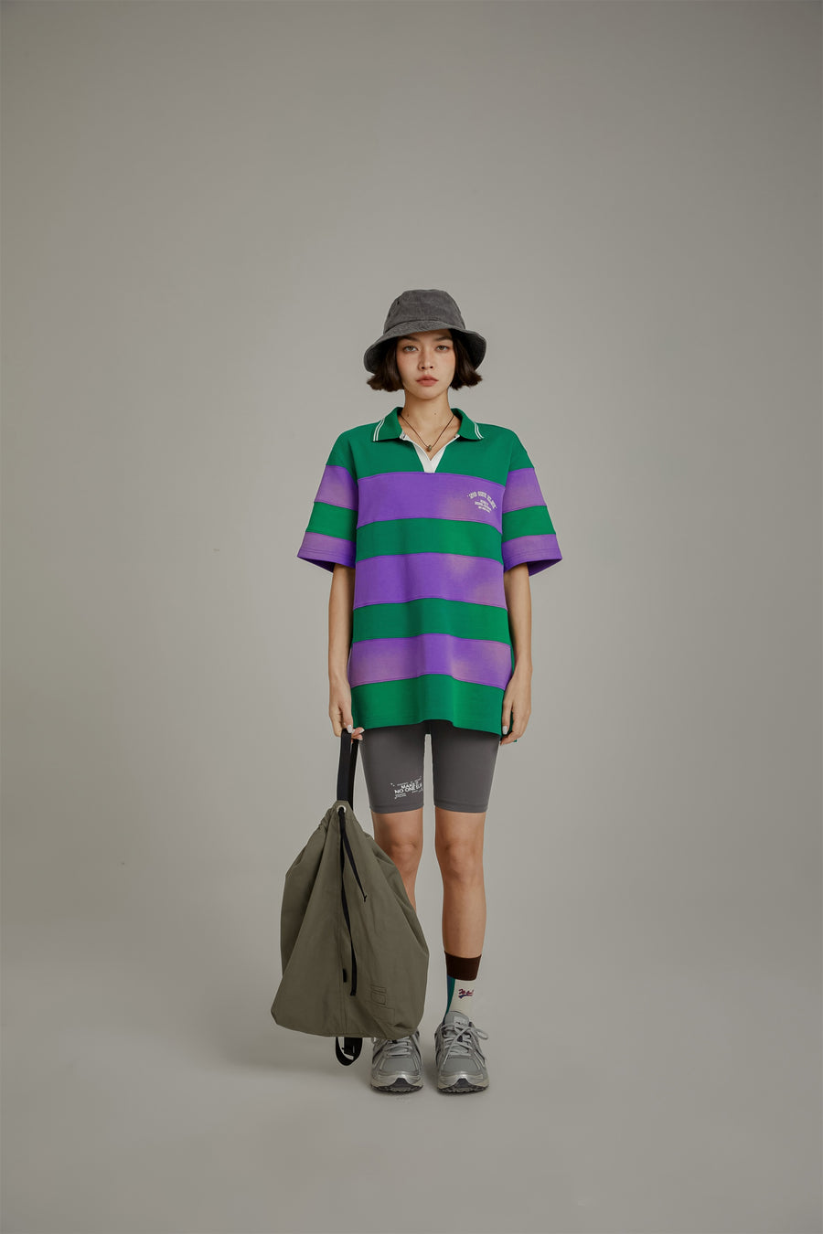 CHUU Open Collar Stripe Color T-Shirt