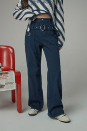 Heart Belt High-Waisted Wide Pants