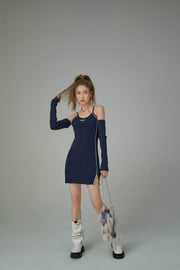 Open Shoulders Long-Sleeved Mini Dress