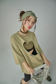 Heart Cutout Loosefit Short-Sleeves Sweatshirt