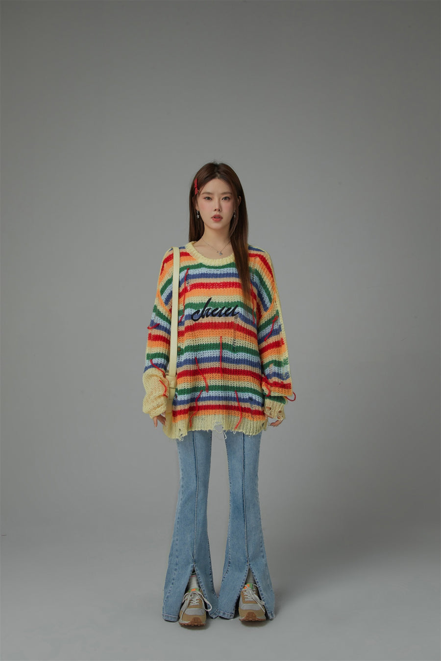 CHUU Rainbow Stripe Knit Sweater