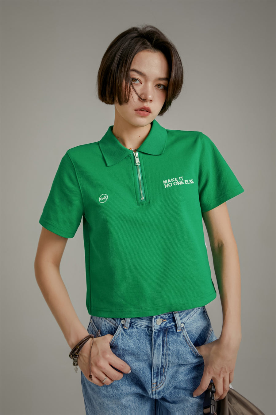 CHUU Half-Zip Cropped T-Shirt