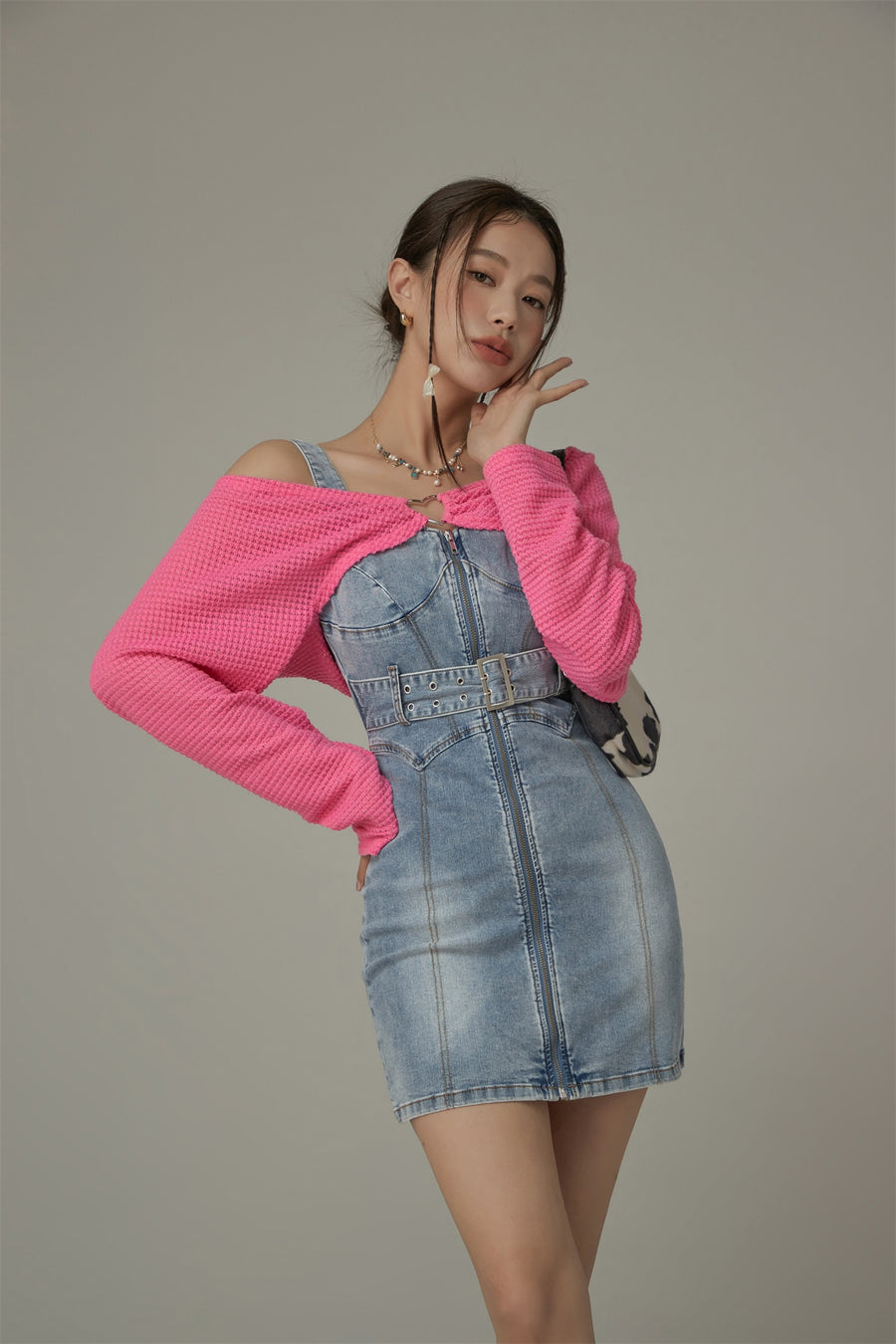 CHUU Denim Bustier Belt Mini Dress