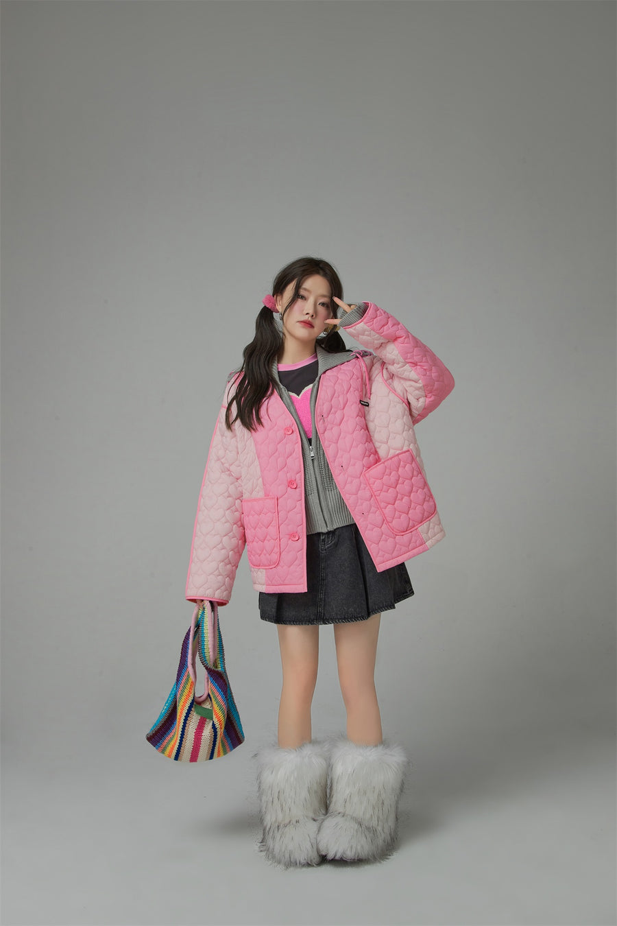 CHUU Chuu Heart Quilted Jacket