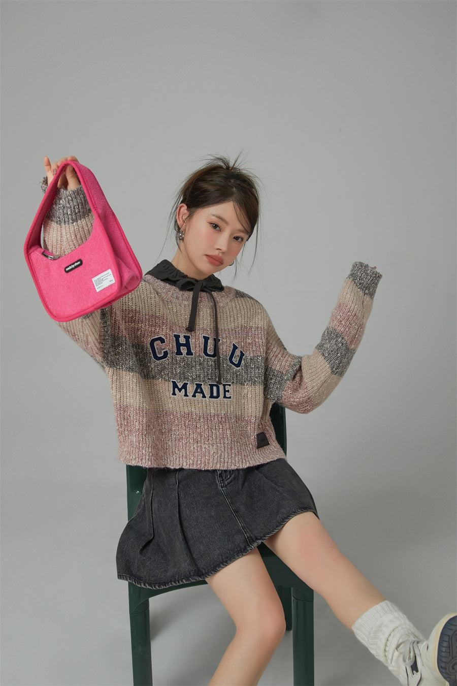 CHUU Crazy Chill Ribbed Loose Crop Knit Sweater