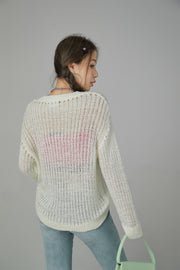 V-Neck See-Through Crochet Sweater