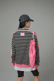 I Like You Half Zip-Up Color Stripe Sweatshirt