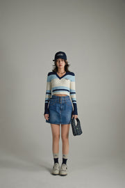 Double Belted Mini Denim Skirt