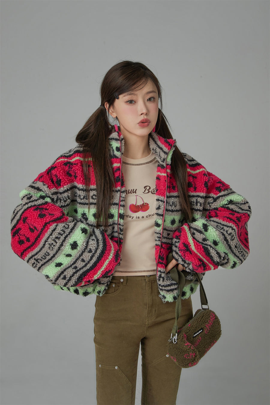 CHUU A Glow Up Cherry Fleece Jacket