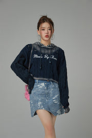 Washed Denim Unbalanced Mini Skirt