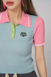 Color Block Knit Polo Top