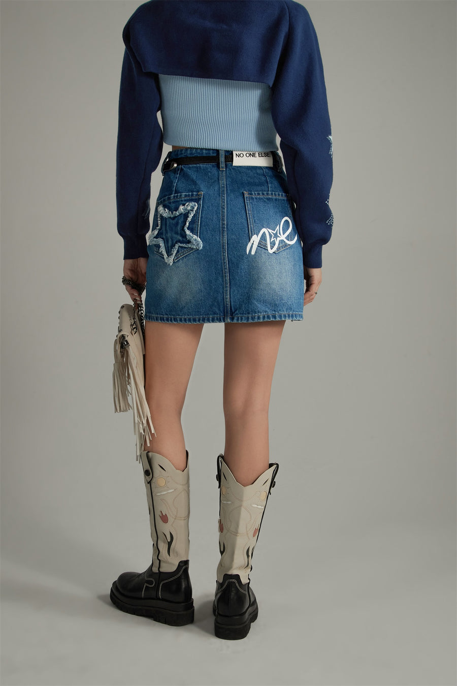 CHUU Unbalanced Denim Mini Skirt