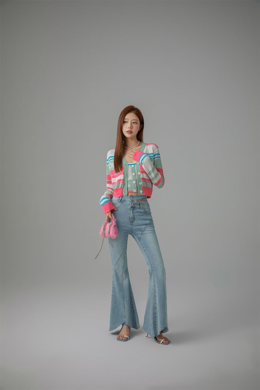 CHUU Asymmetrical Hem Slim Bootcut Denim Jeans