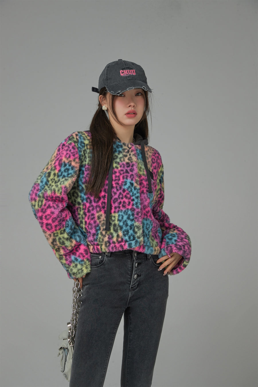 CHUU Colorful Leopard Print Fleece Jacket