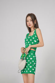 Heart Print Knit Sleeveless Top