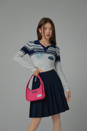 Chuu Baby Open Collar Cropped Knit T-Shirt