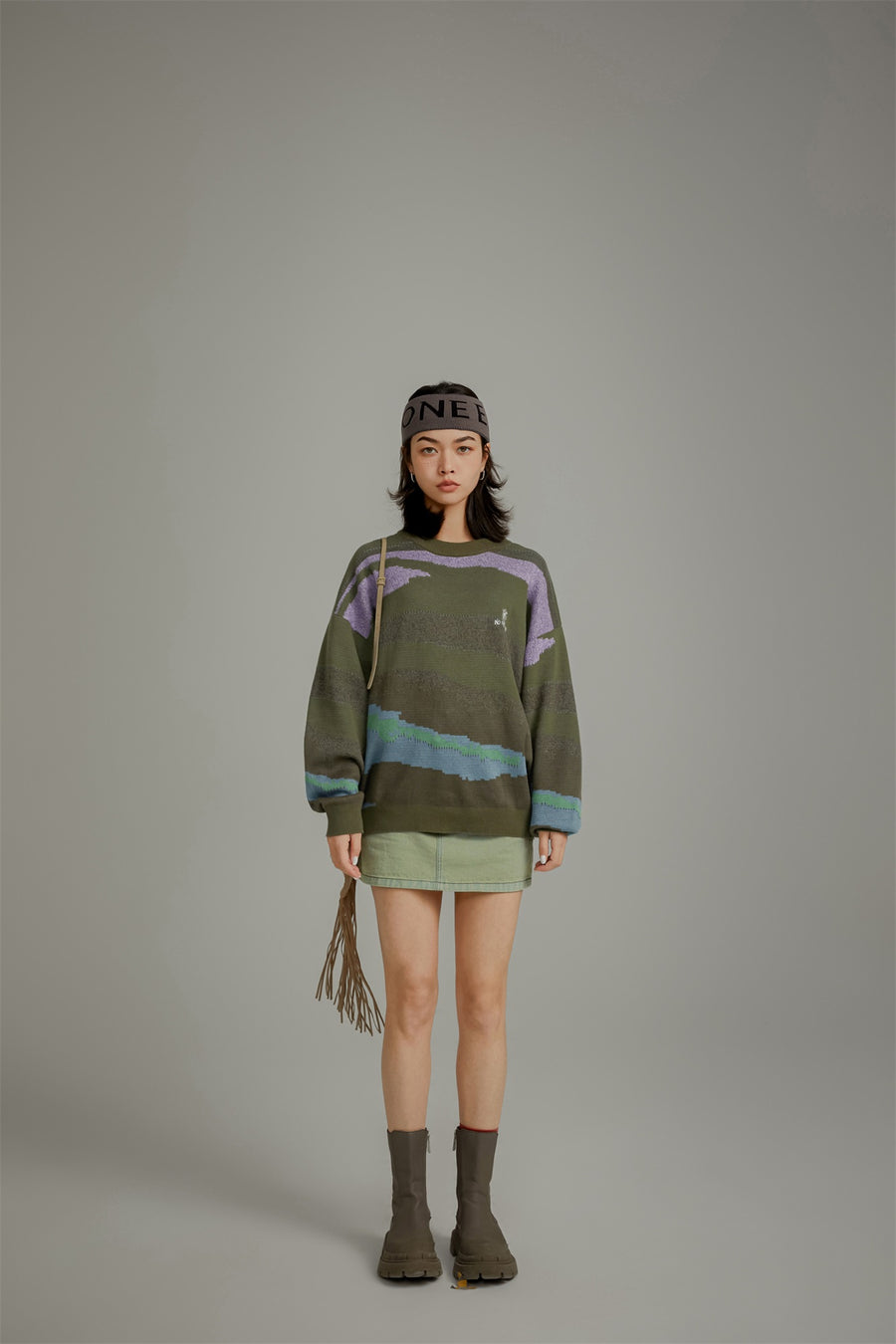 CHUU Khaki Zebra Knit Sweater