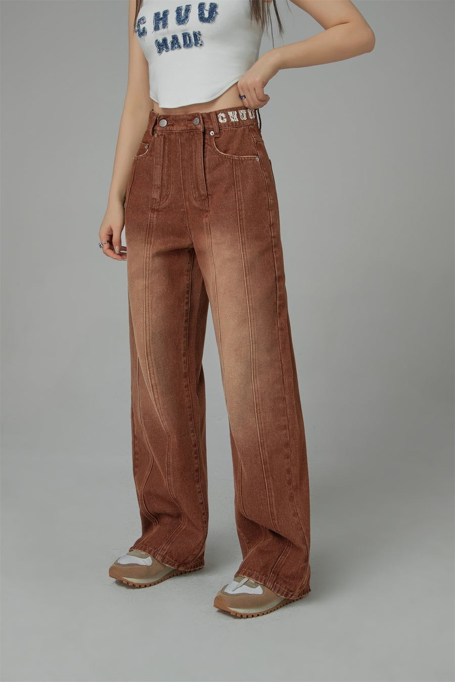 CHUU Brown Gradient Denim Wide Pants