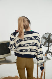 Noe Lettering Open Collar Knit Sweater