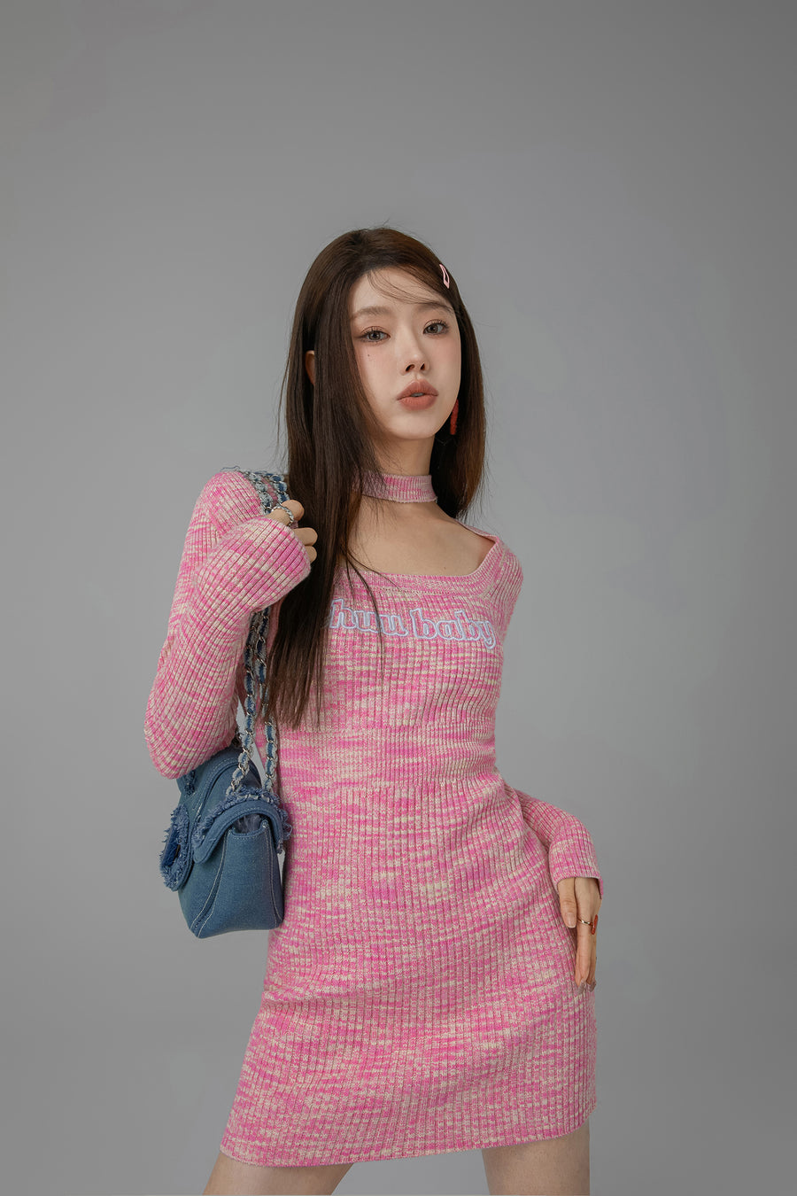 CHUU Chuu Baby Choker Knit Dress