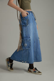 Denim Or Brown Cotton Cargo Skirt