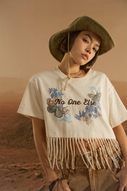 Fringe Butterfly Embroidered T-Shirt