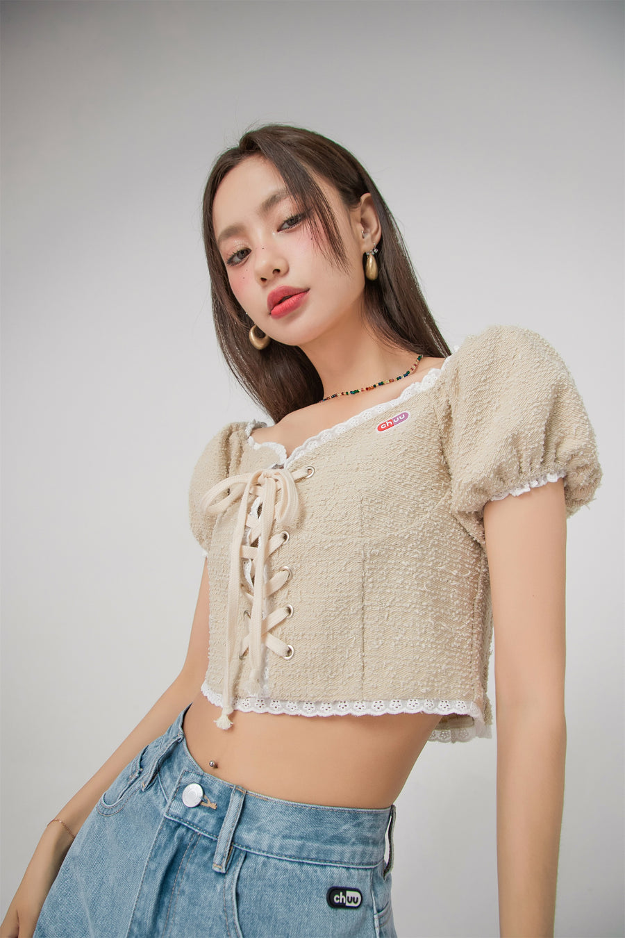 CHUU Corset Puff Sleeve Blouse