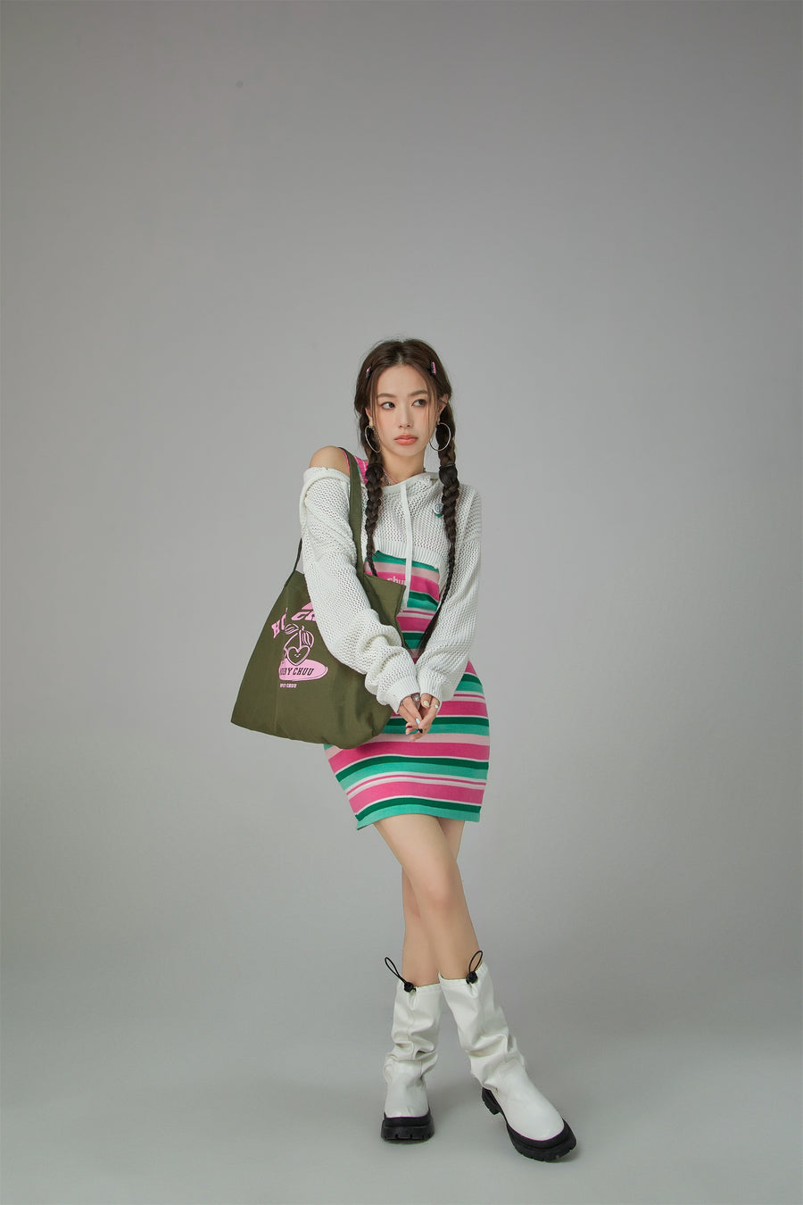 CHUU Rainbow Stripes Mini Dress