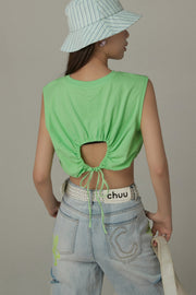 By Chuu Color String Back Cutout Sleeveless Crop Top