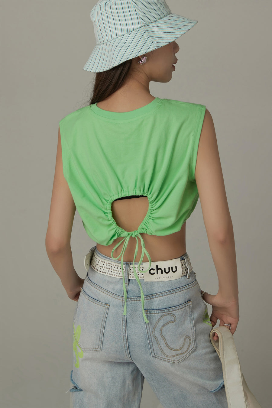 CHUU By Chuu Color String Back Cutout Sleeveless Crop Top