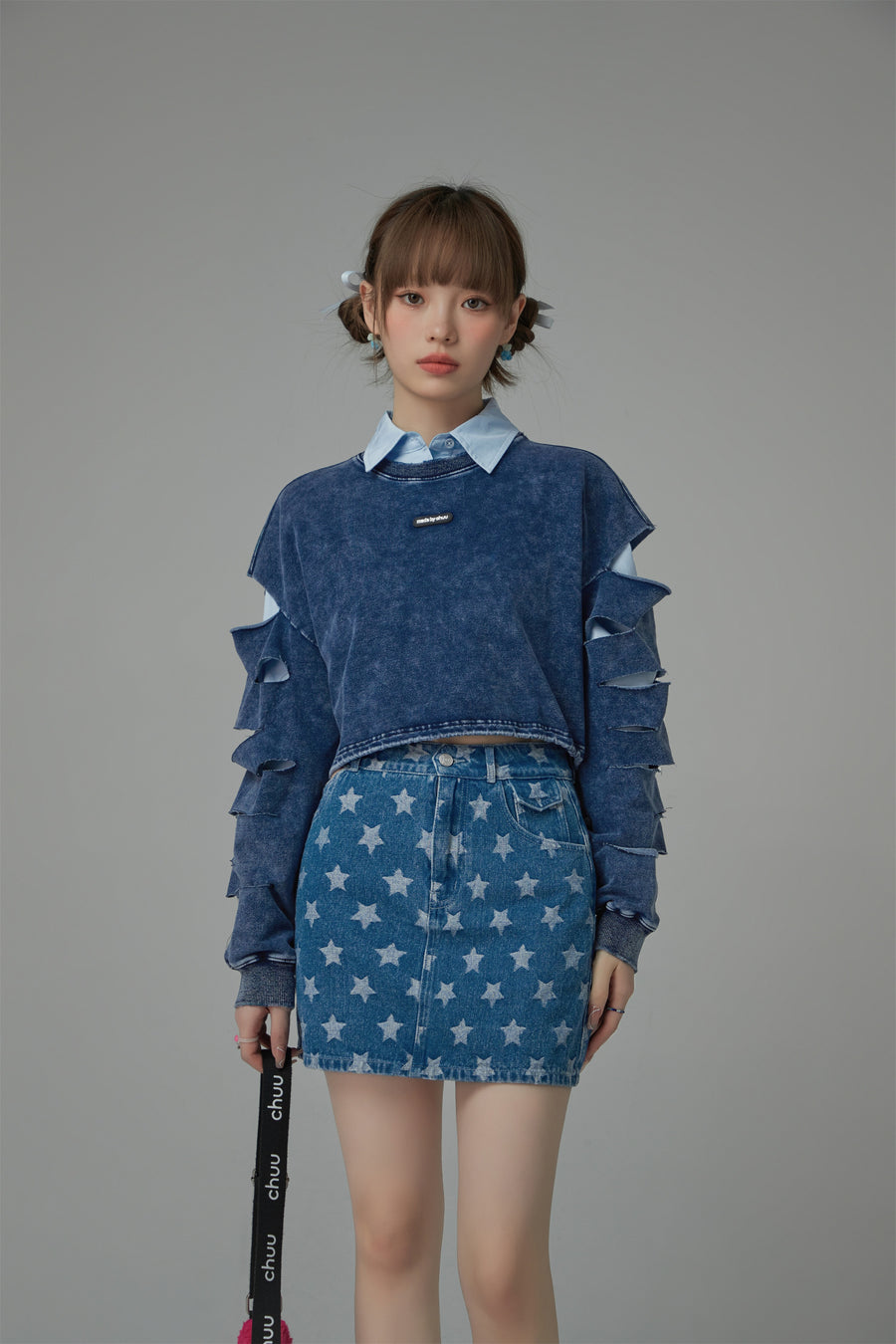 CHUU Star Denim Mini Skirt