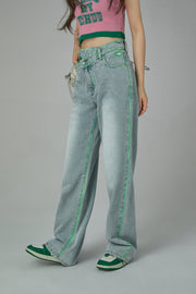 Trendsetter Wide Multi-Pocket Denim Asymmetrical Pants